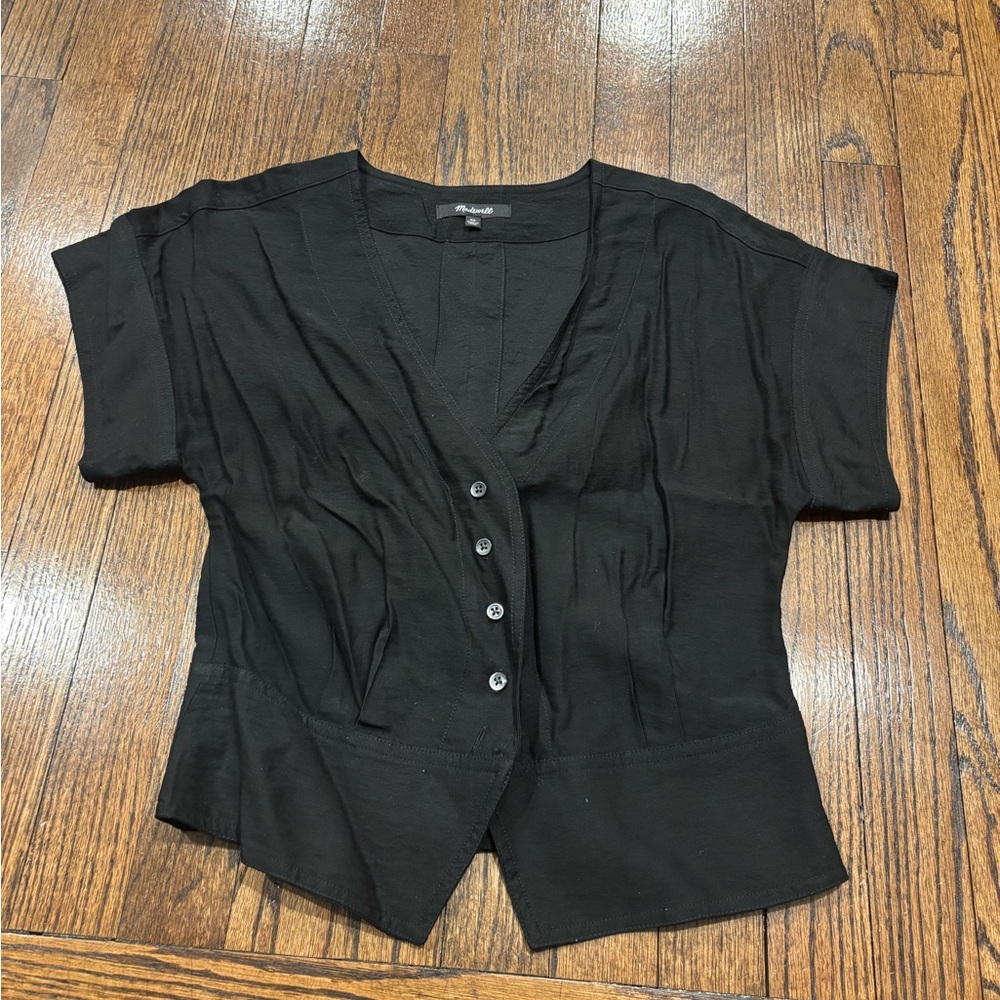 Madewell Black Short-Sleeve Button Front Top